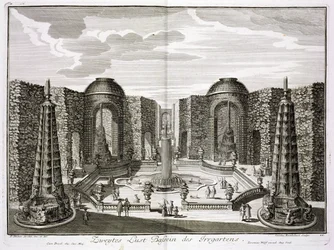 The fountain in the maze at the Princely Pleasure Palace and Gardens, Berlin (engraved by Karl Remshard)